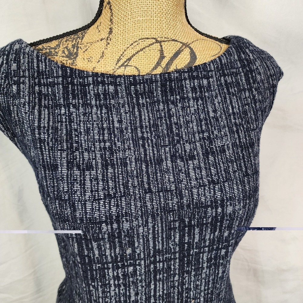 ELIZA‎ J Size 16 Navy Cotton Blend Tweed Rockabilly Drop Waist Flounce Hem Dress - Picture 7 of 11
